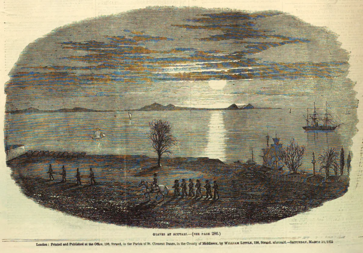 Üsküdar mezarlıkları ve İstanbul silueti, 1855 gravürü