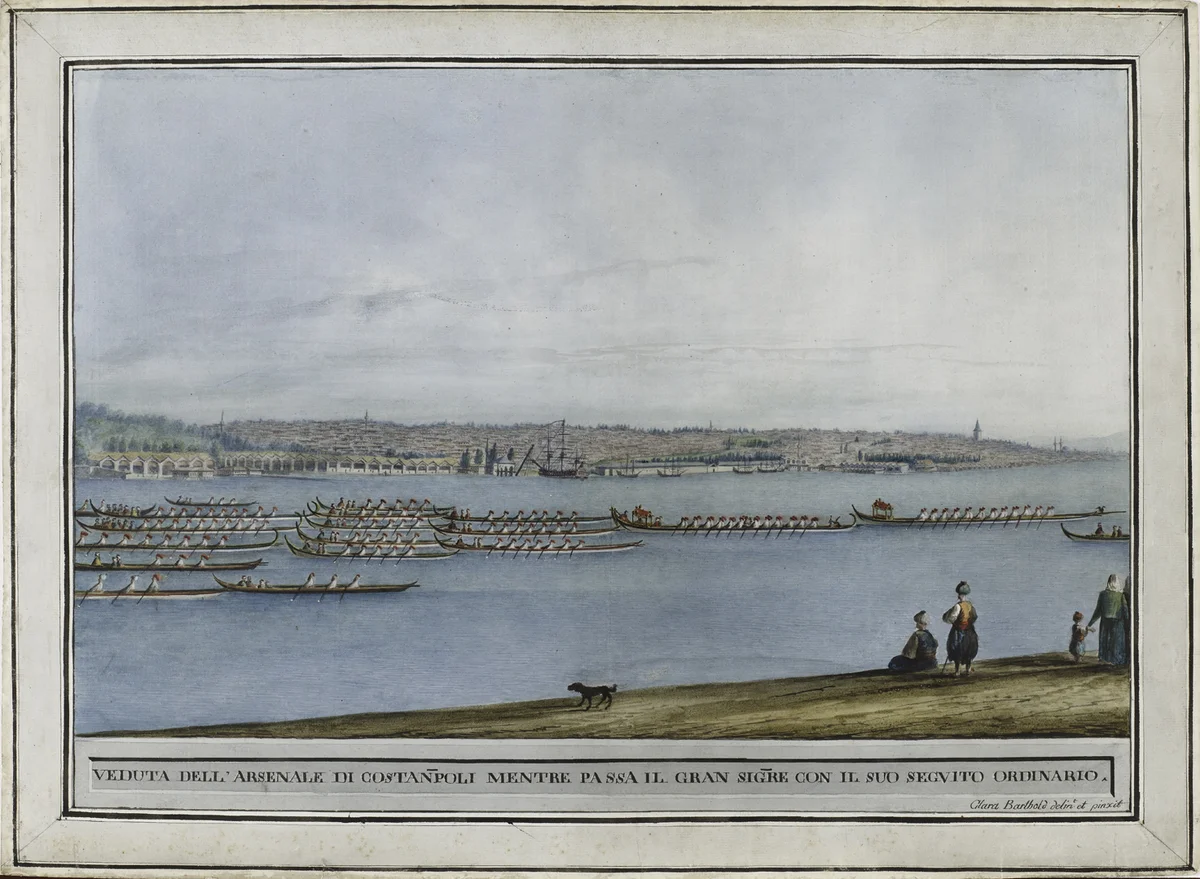 Padişah’ın saltanat kayığı ile Haliç’te Tersane önünden geçişi mayer late 18