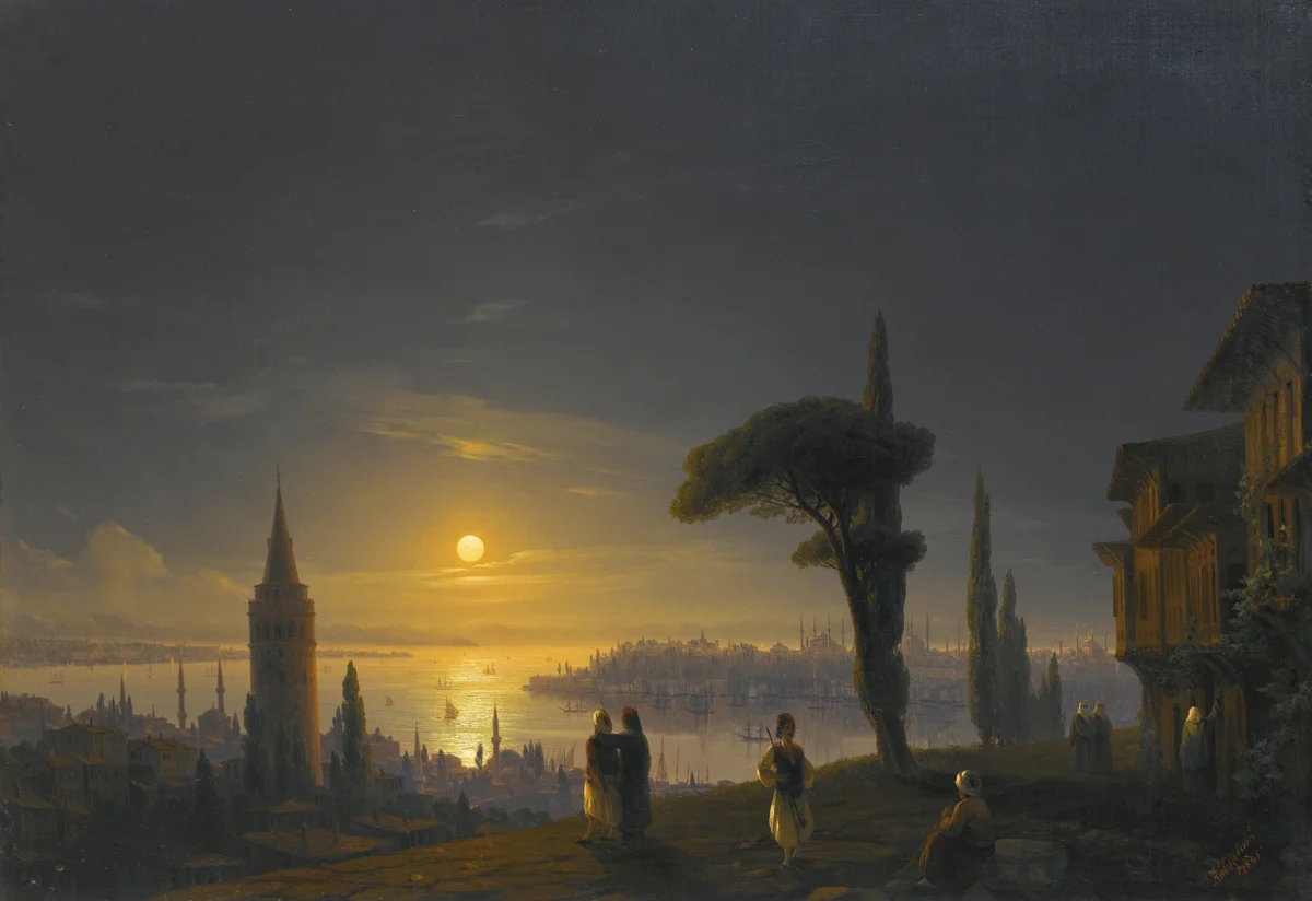 Galata Kulesi ve İstanbul Boğazı, Mehtap, 1845 (Ivan Aivazovsky)