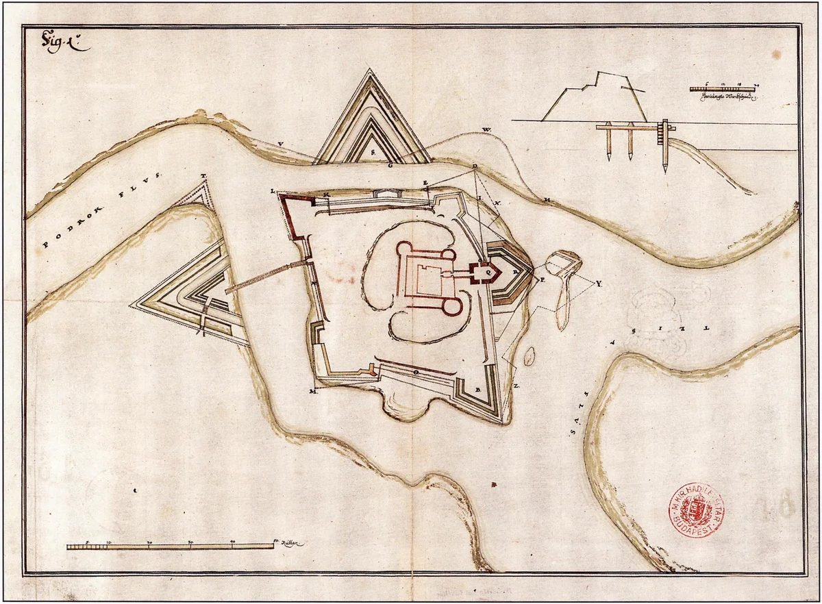 Spiech, 1664. február 3. Tervrajz és vázlat Tokaj várának erődítési munkáihoz. HL Török kori gy. 1664-2.