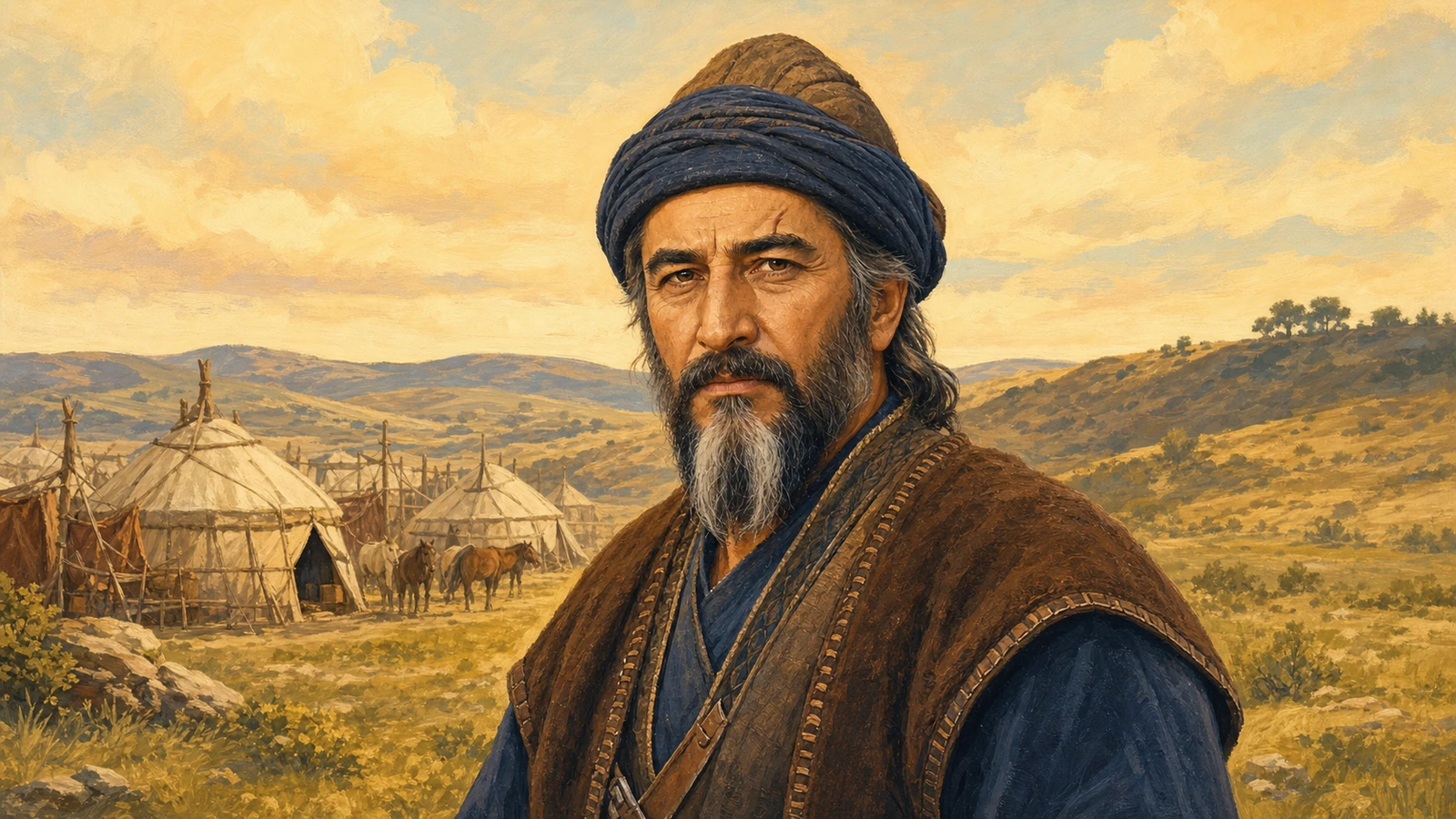 Aydınlık tarih kitabı çizimi üslubunda Söğüt uç çevresinde Ertuğrul Gazi için temsili canlandırma