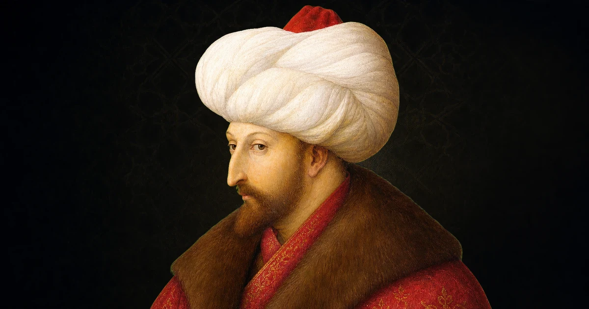 Gentile Bellini’nin 1480 tarihli portresi esas alınarak resmî hükümdar portresi düzeninde canlandırılan Fatih Sultan Mehmed