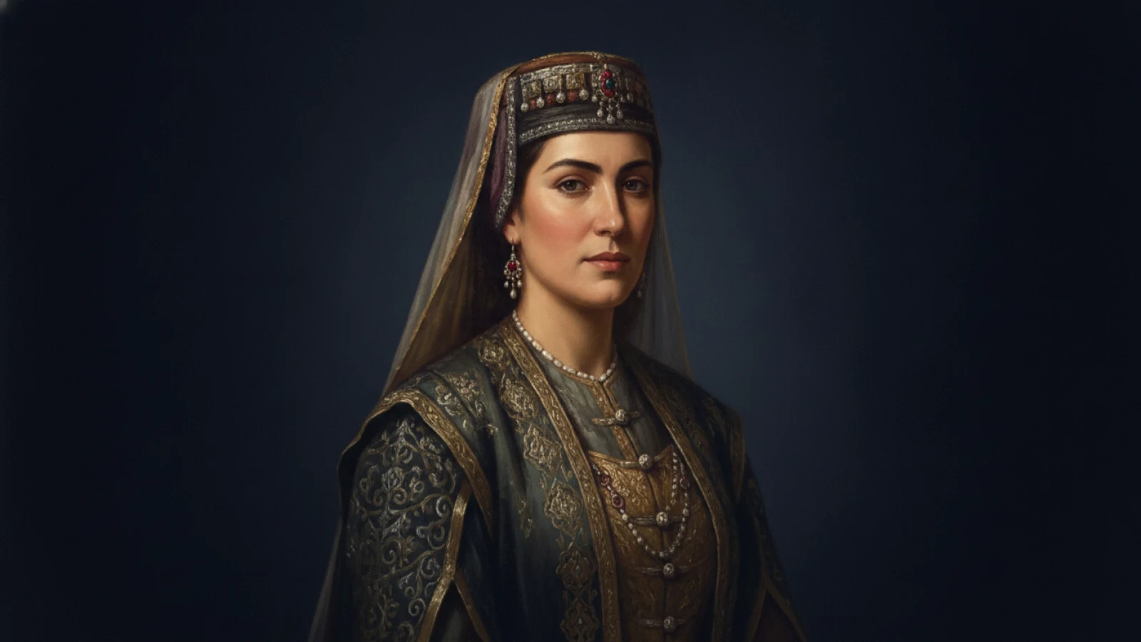 Aydınlık tarih kitabı çizimi üslubunda İznik avlusunda Nilüfer Hatun için temsili canlandırma