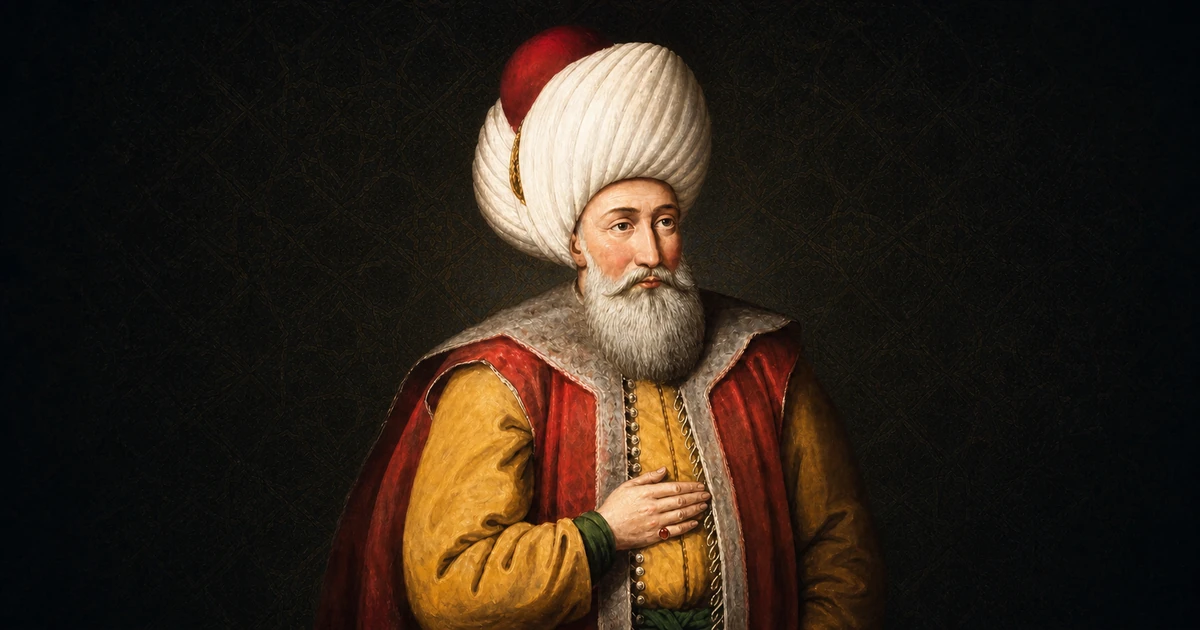 Şemâilnâme ve Osmanlı hanedan ikonografisi temel alınarak resmî hükümdar portresi düzeninde canlandırılan Orhan Gazi
