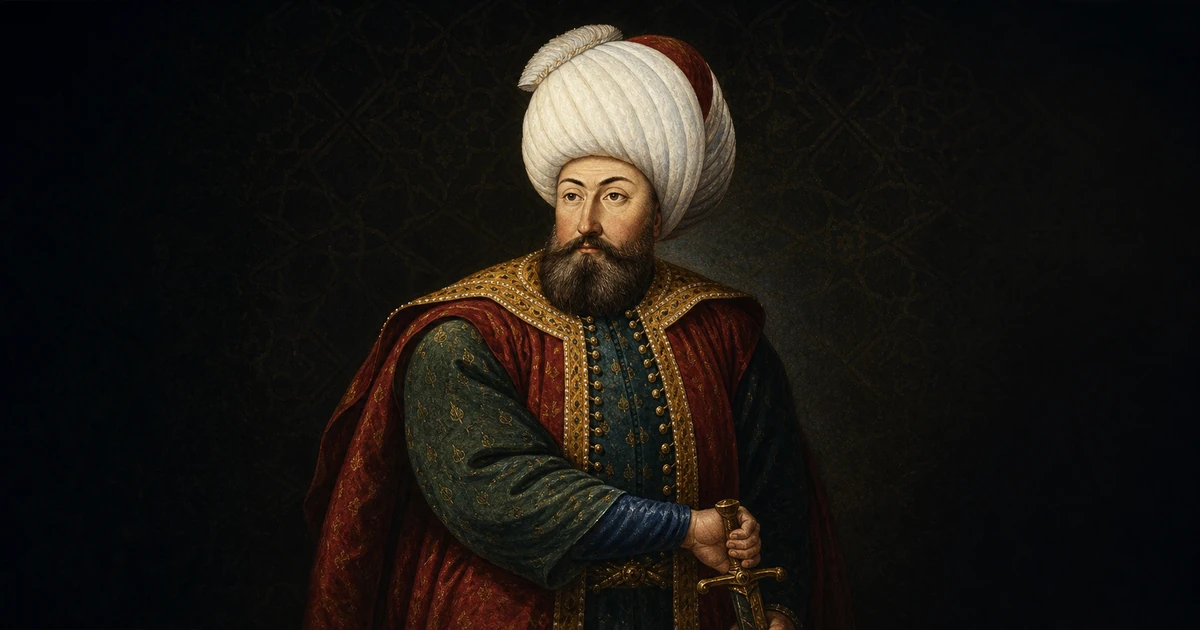 Şemâilnâme ve Osmanlı hanedan ikonografisi temel alınarak resmî hükümdar portresi düzeninde canlandırılan Osman Gazi