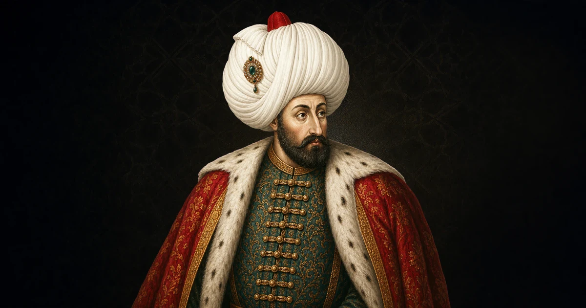 Geriye dönük gravür portresi esas alınarak resmî hükümdar portresi düzeninde canlandırılan Sultan I. Bayezid