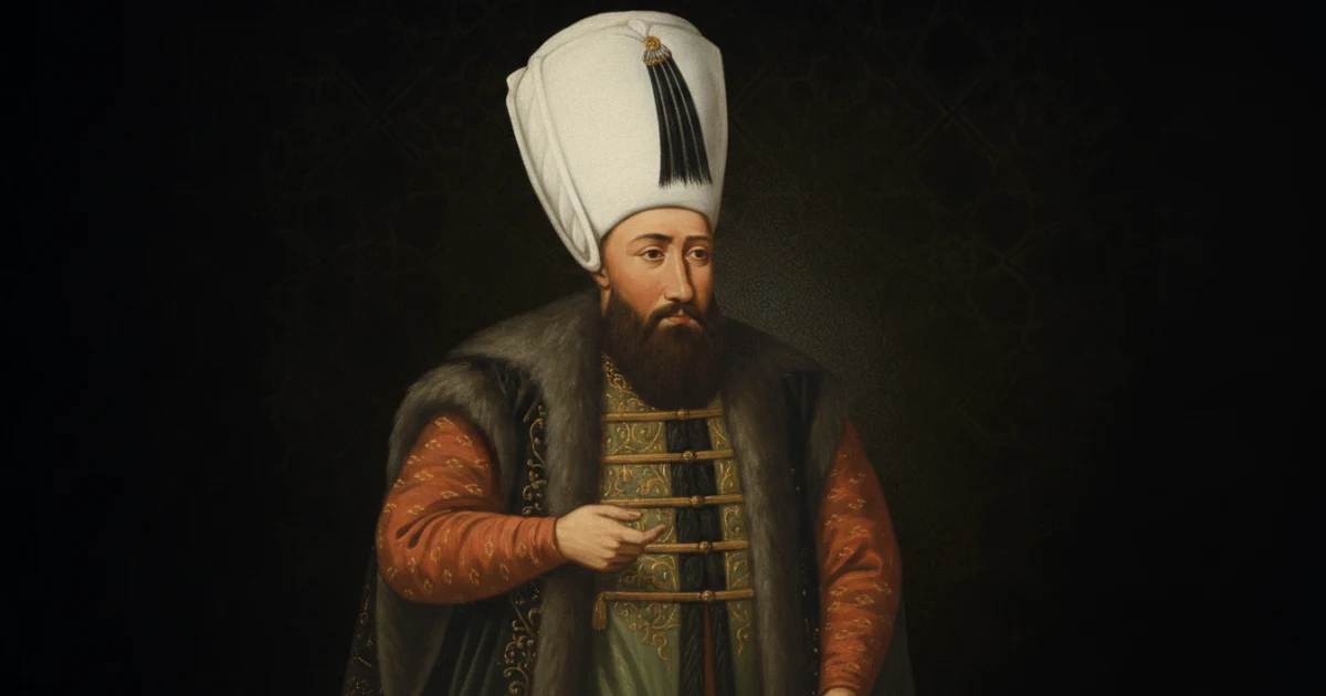 Dönem tasvirleri esas alınarak resmî hükümdar portresi düzeninde canlandırılan Sultan I. İbrahim