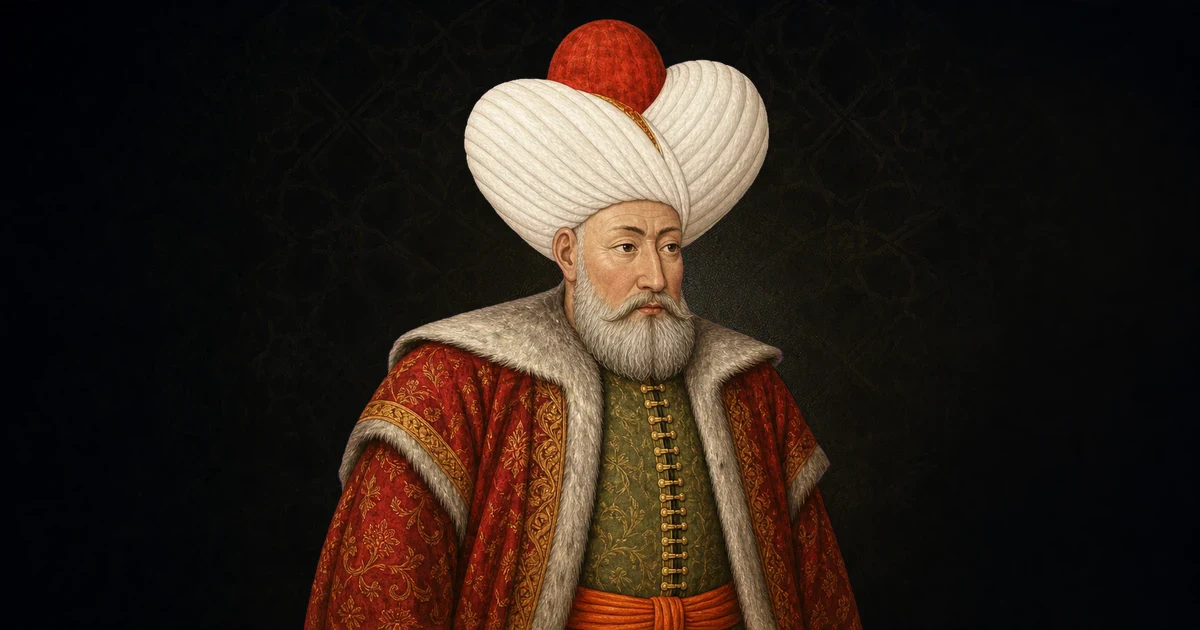 Şemâilnâme geleneğindeki minyatür portresi esas alınarak resmî hükümdar portresi düzeninde canlandırılan Sultan I. Murad
