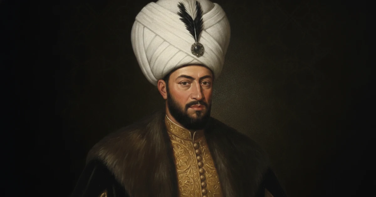 Kanonik portre referansıyla resmî hükümdar portresi düzeninde canlandırılan Sultan I. Mustafa