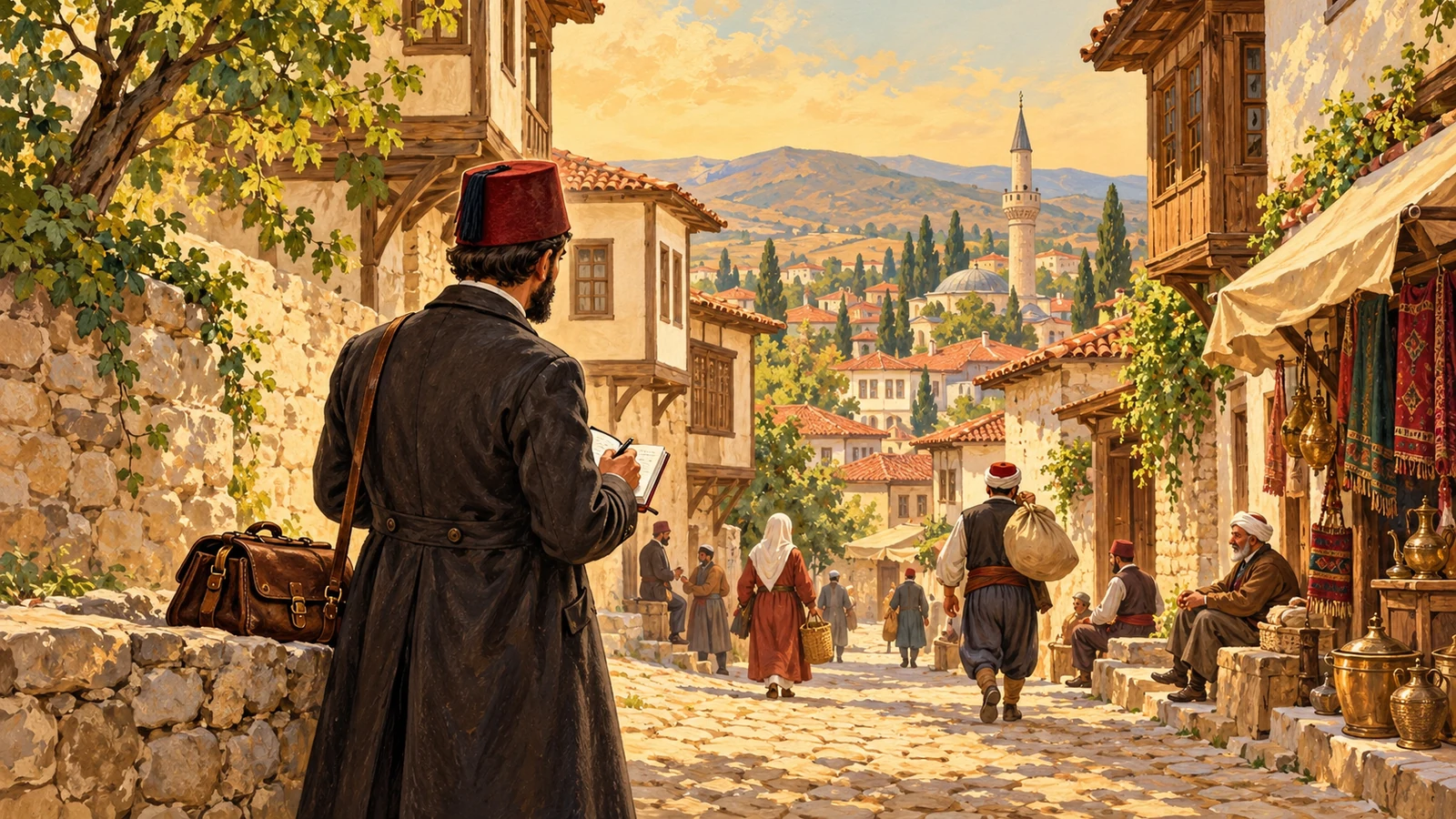 Geç Osmanlı şehrinde not tutan bir sağlık görevlisi için temsili çizim