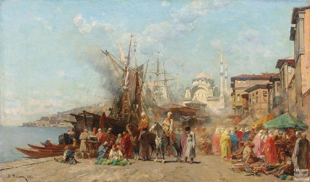 A market near the Nusretiye mosque in Tophane, Istanbul, 1870.
Nusretiye Camii ...