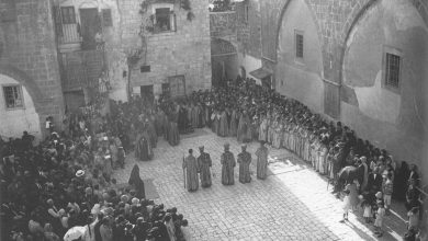 The Easter Ceremony in Armenian Convent of St. James in Jerusalem, Palestine, 19...