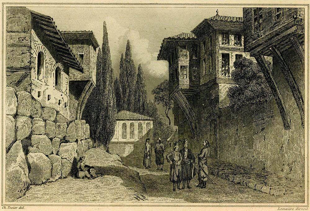 İzmit'de bir sokak, 1830.
A street in Ottoman Izmit, c1830.
شارع في إزميت العثم...